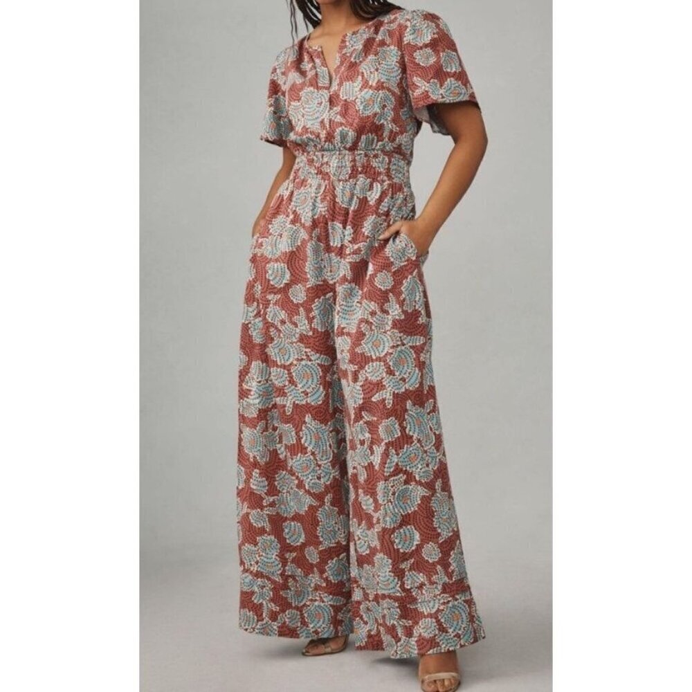 Anthropologie Sz S The Somerset Jumpsuit Floral Boho Retro Office Southwestern